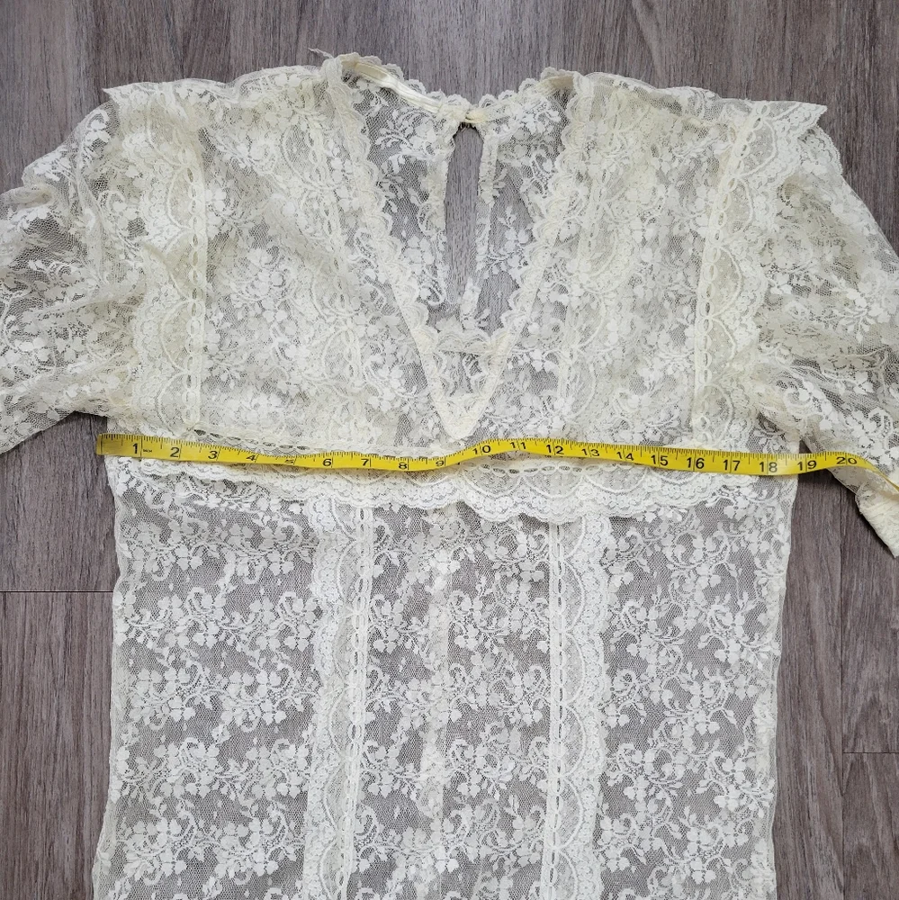 Vintage Lace Drop Waist Sheer Dress Nightgown Victorian Bridal Wedding Fairycore - Picture 12 of 14